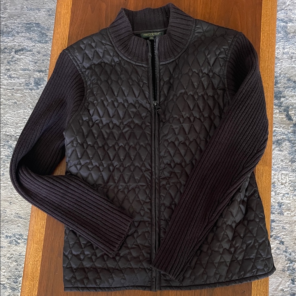 For Cynthia Black Quilted Cardigan